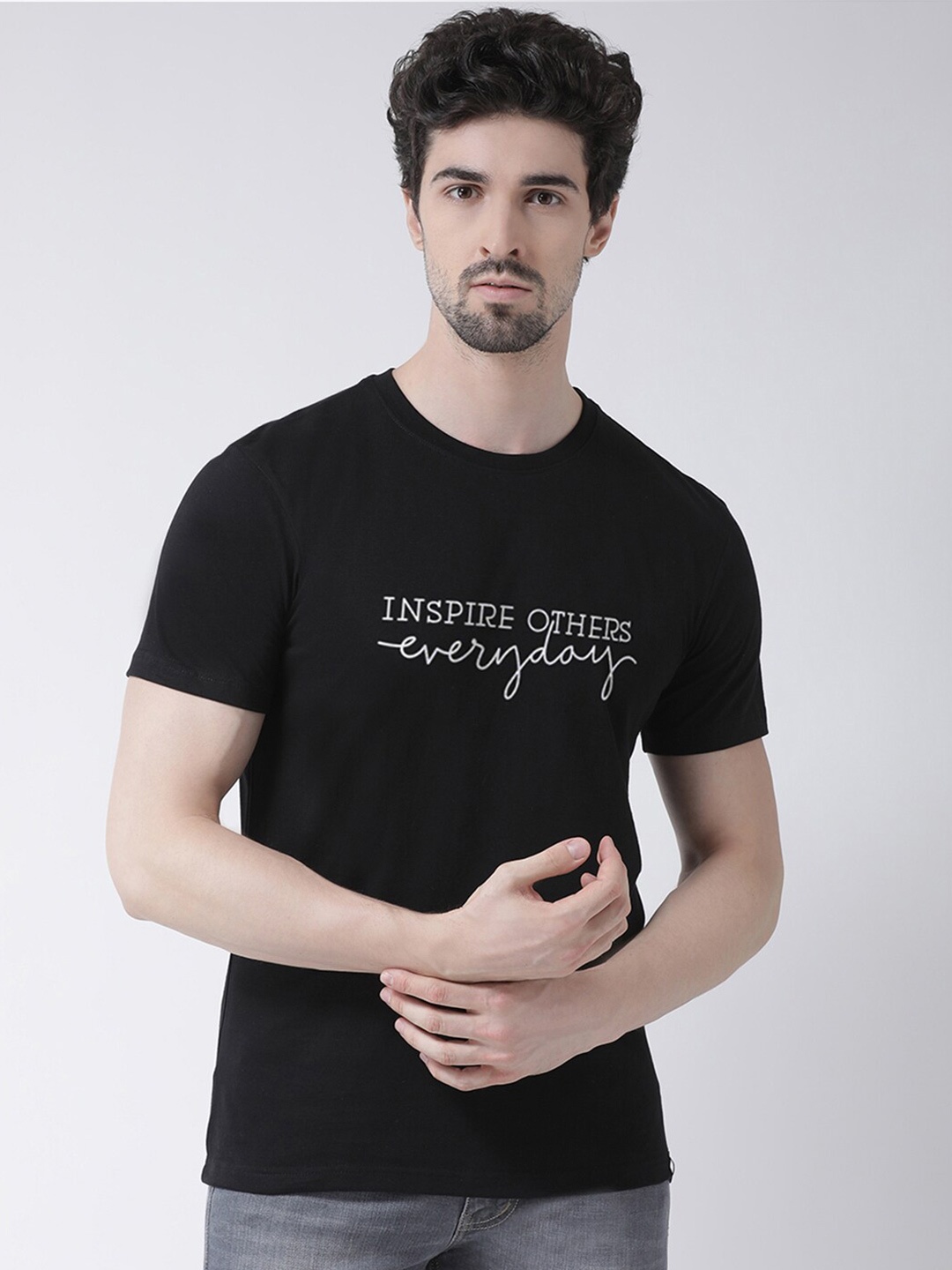 

Friskers Men Black Typography Printed T-shirt