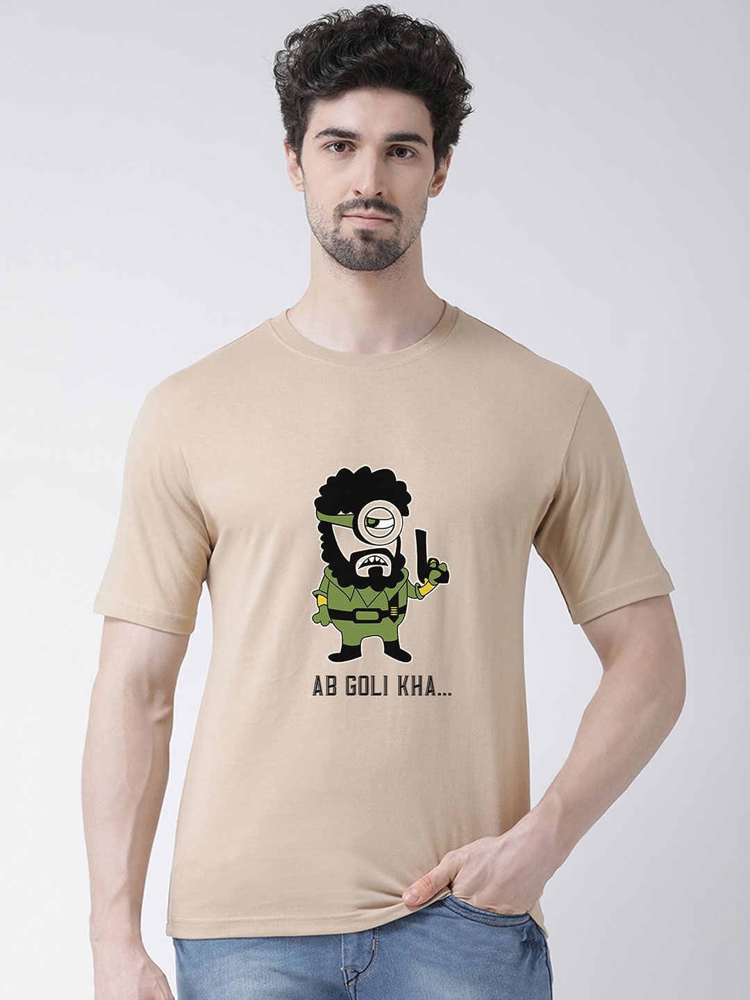 

Friskers Men Beige Printed T-shirt