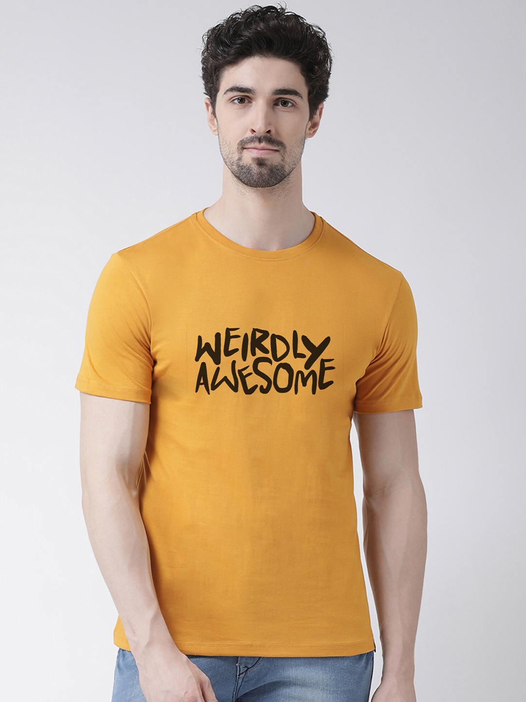 

Friskers Men Gold-Toned Typography Printed Applique T-shirt