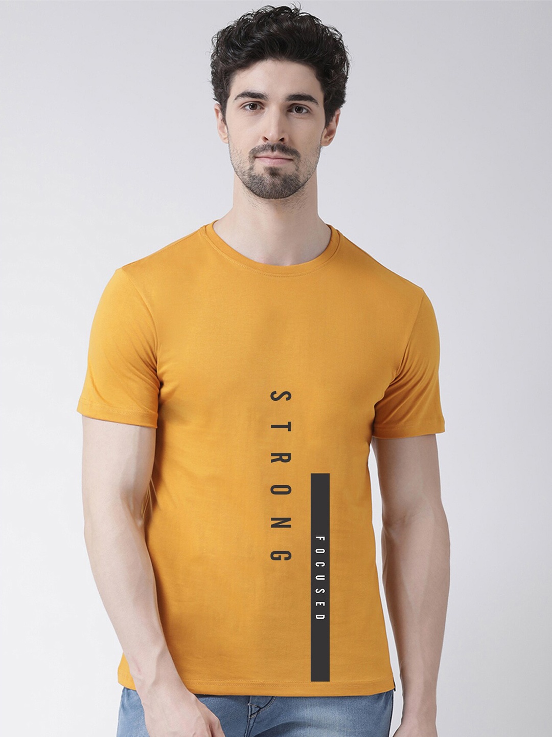 

Friskers Men Gold-Toned Typography Printed Applique T-shirt