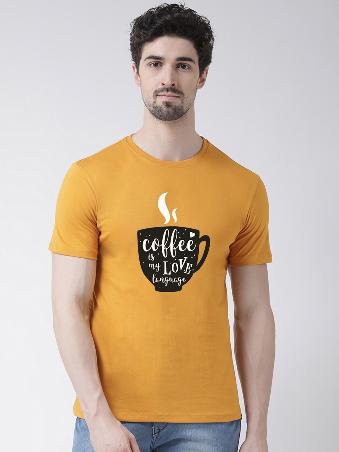 

Friskers Men Gold-Toned Typography Printed T-shirt