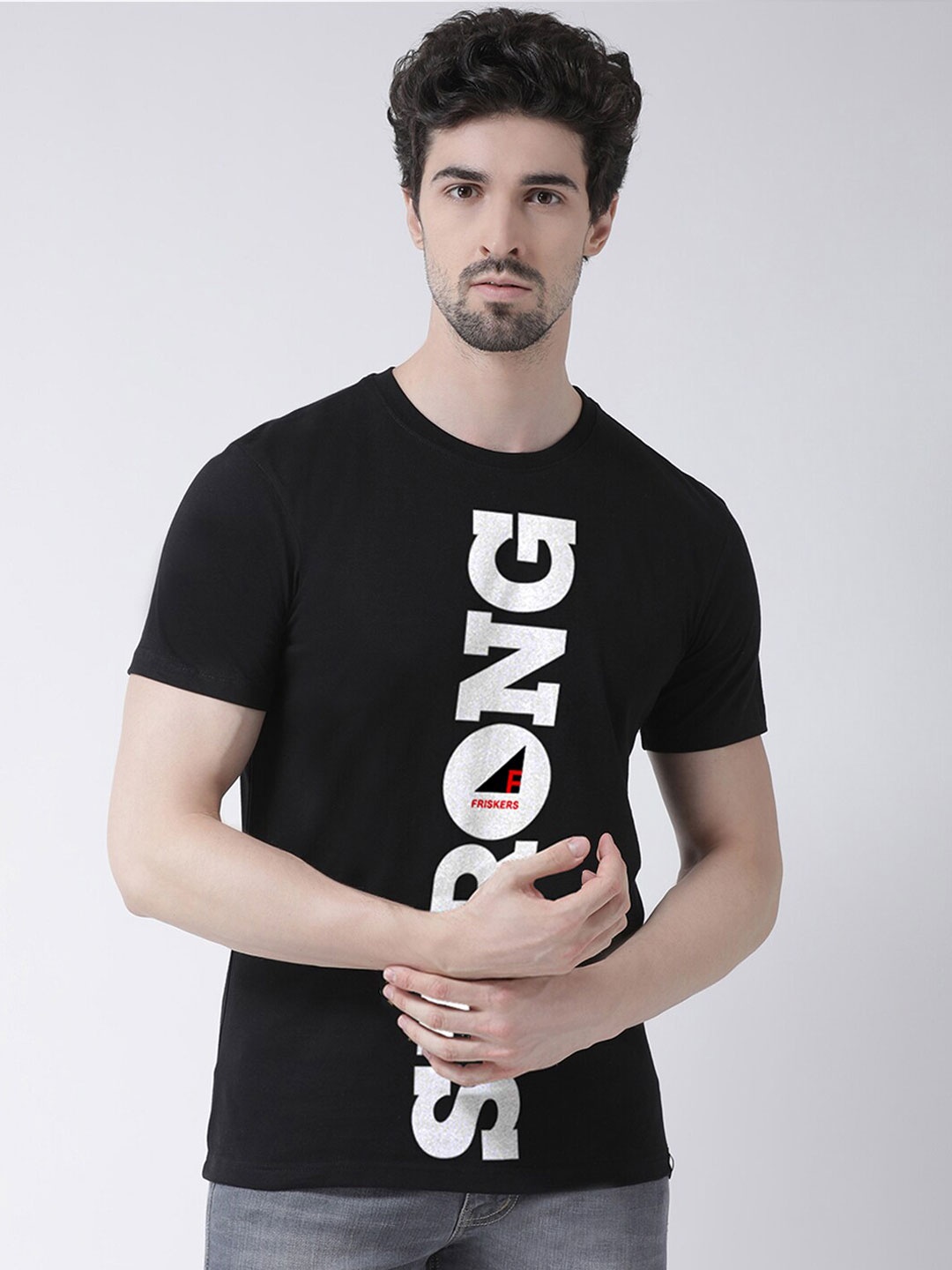 

Friskers Men Black Printed Applique T-shirt