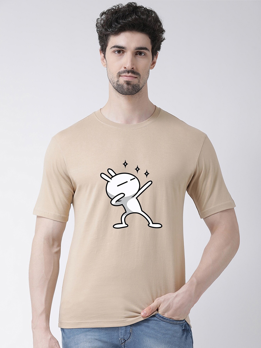 

Friskers Men Beige Printed T-shirt
