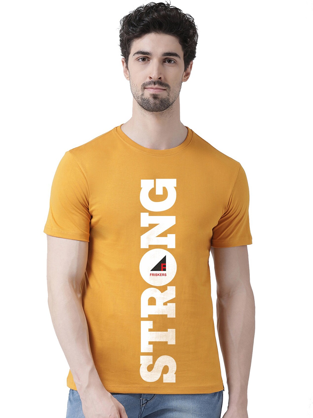 

Friskers Men Gold-Toned Typography Printed Applique T-shirt