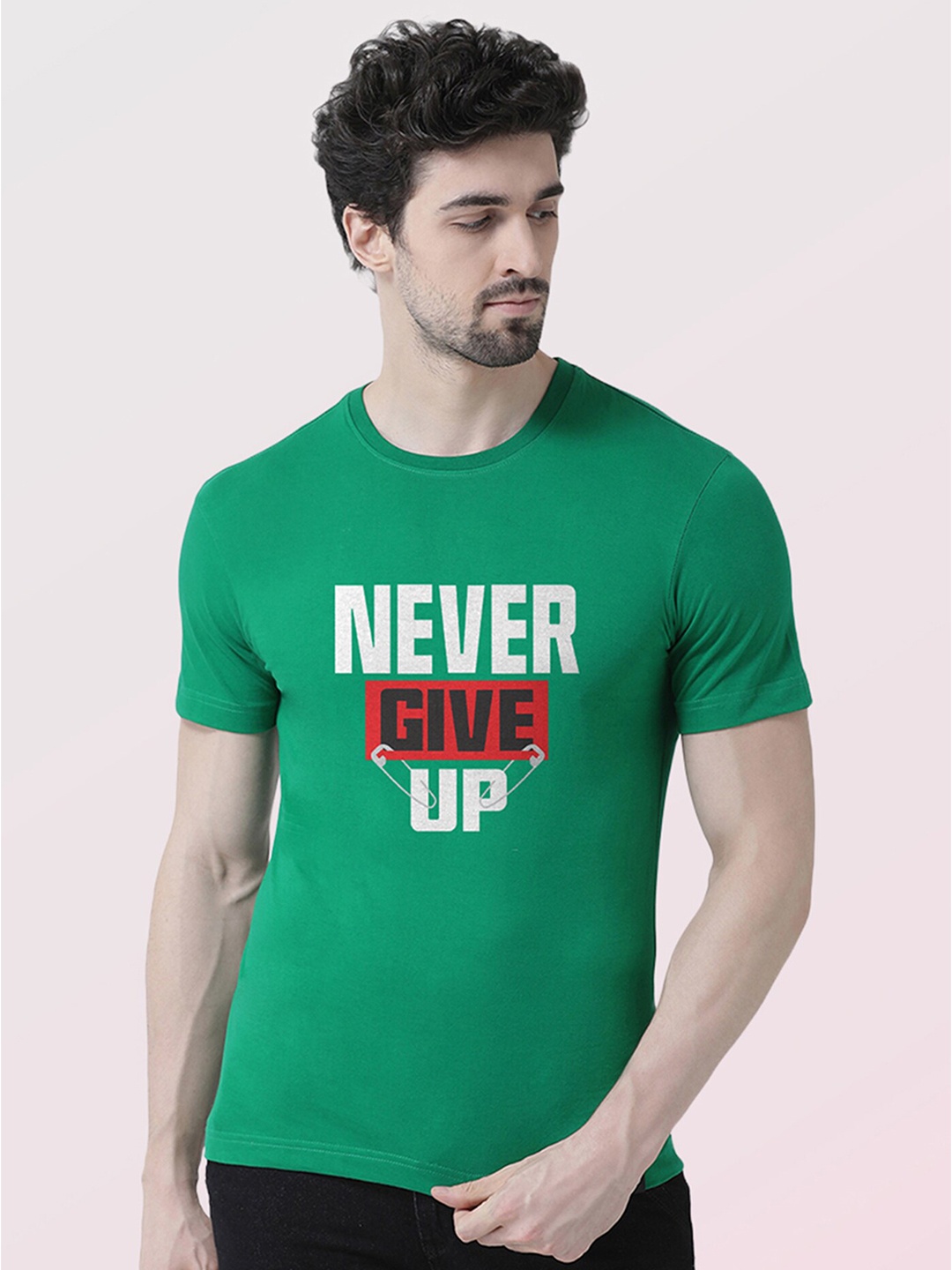 

Friskers Men Green Typography Printed V-Neck Applique T-shirt
