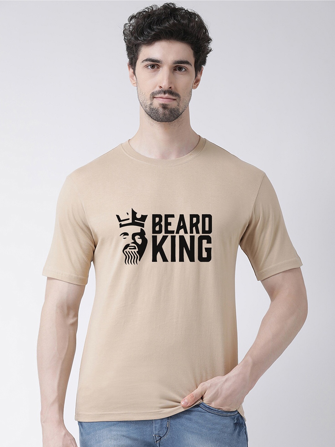 

Friskers Men Beige Typography Printed Applique T-shirt