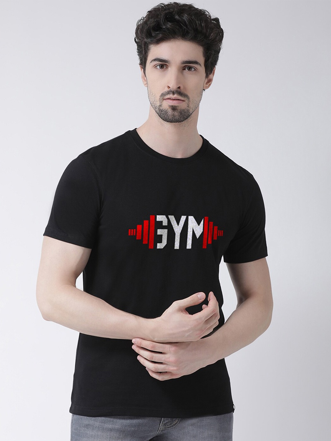 

Friskers Men Black Typography Printed Applique T-shirt