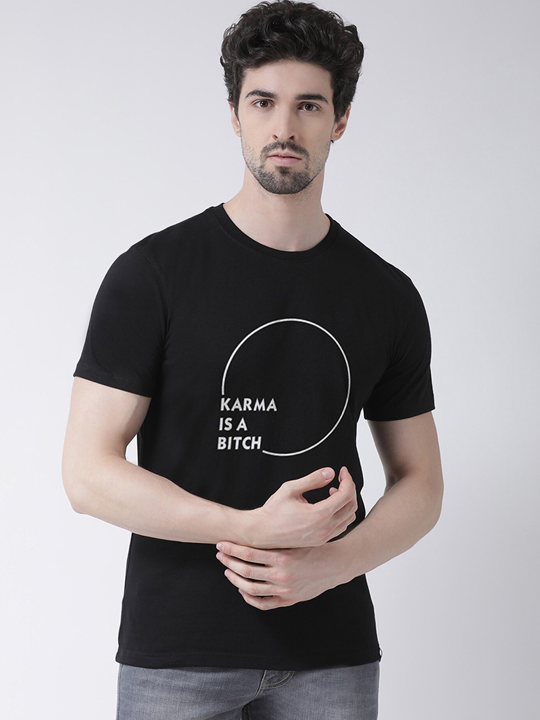 

Friskers Men Black Typography Printed T-shirt