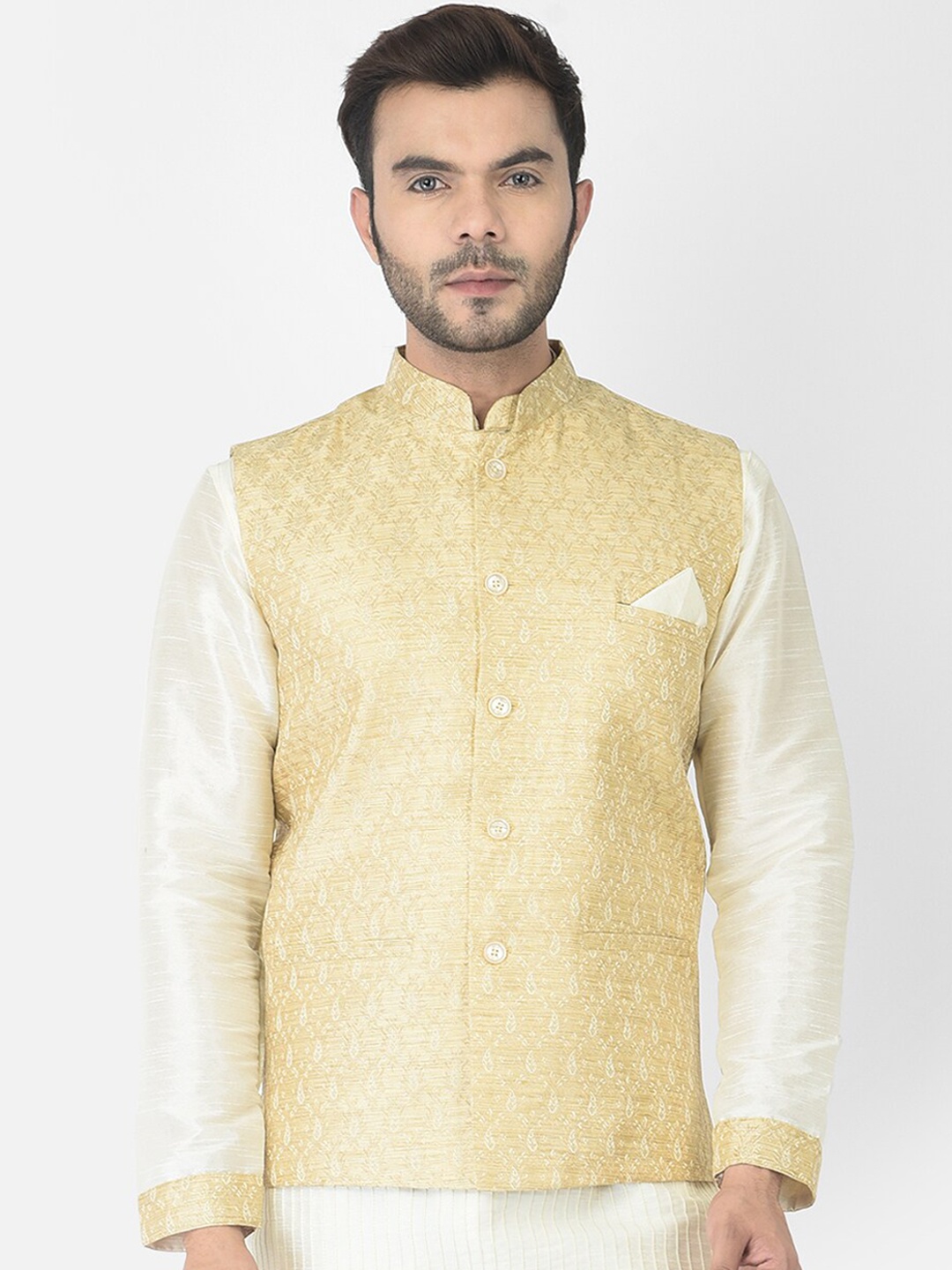 

DEYANN Men Cream-Coloured Woven Design Nehru Jacket