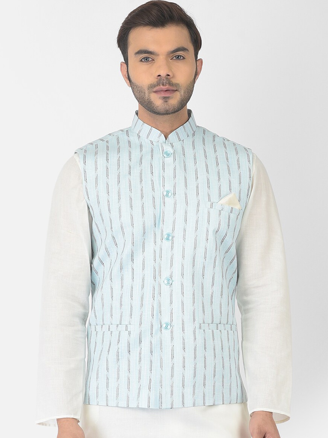 

DEYANN Deyann Men Sky Blue Self Design Nehru Jacket