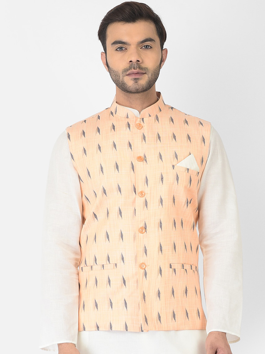 

DEYANN Men Orange Woven Design Pure Cotton Nehru Jackets