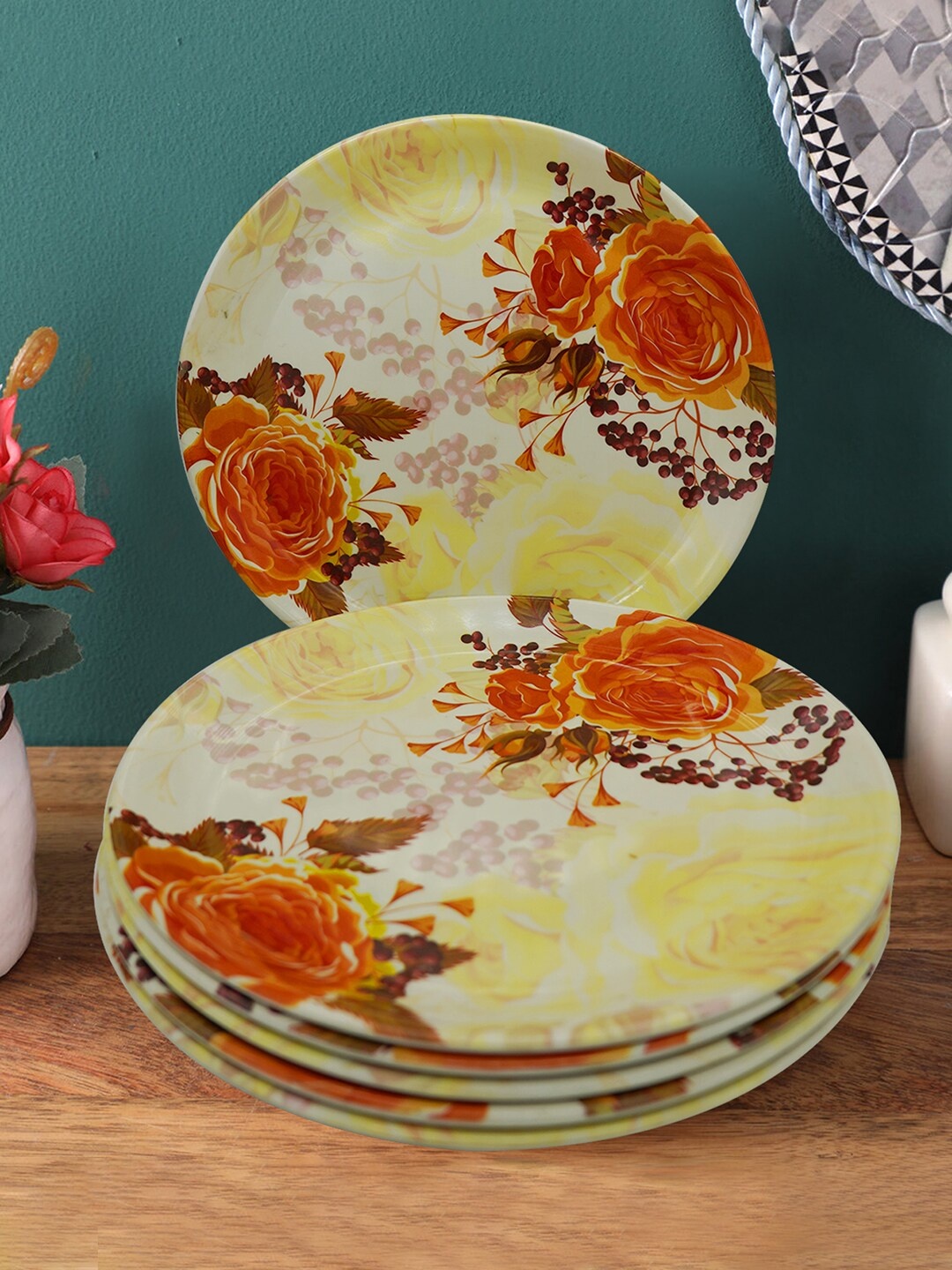 

Gallery99 Yellow & Orange 6 Pieces Floral Printed Melamine Matte Plates