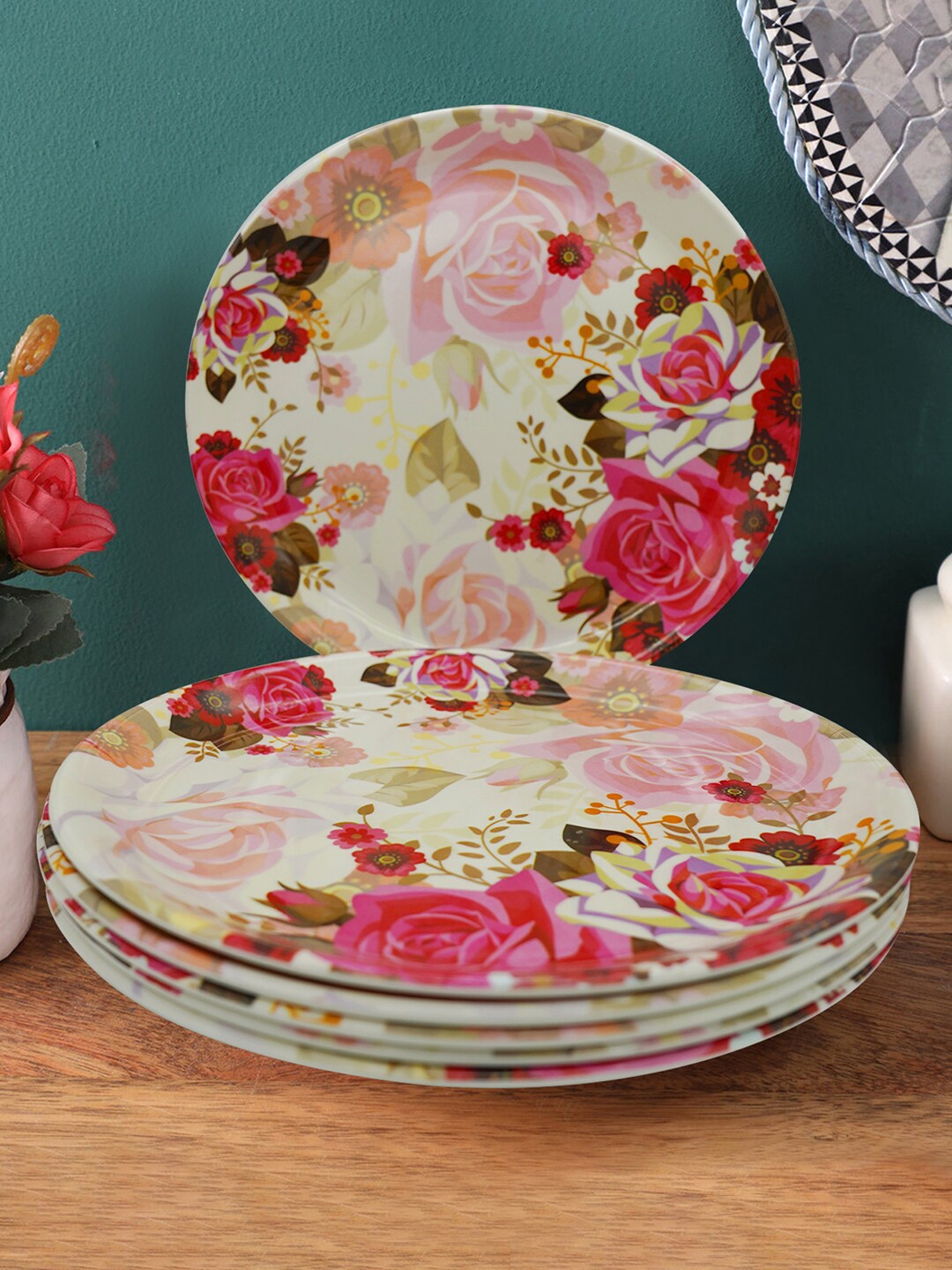 

Gallery99 Pink & Cream-Coloured 6 Pieces Floral Printed Melamine Matte Plates