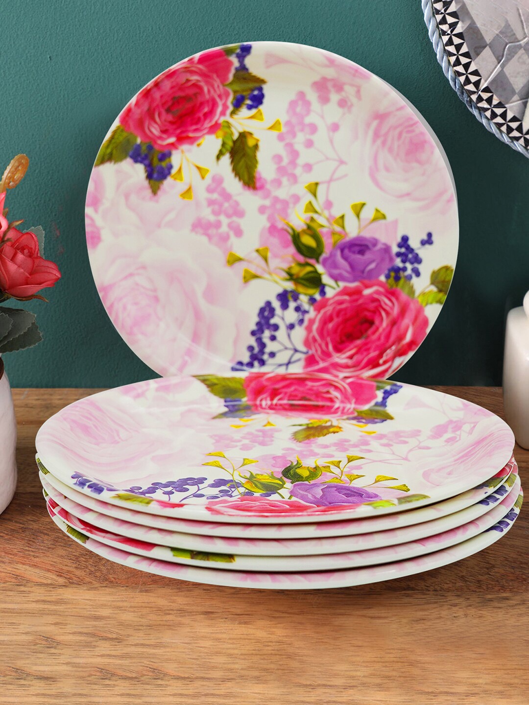 

Gallery99 Pink & Violet 6 Pieces Floral Printed Melamine Glossy Plates