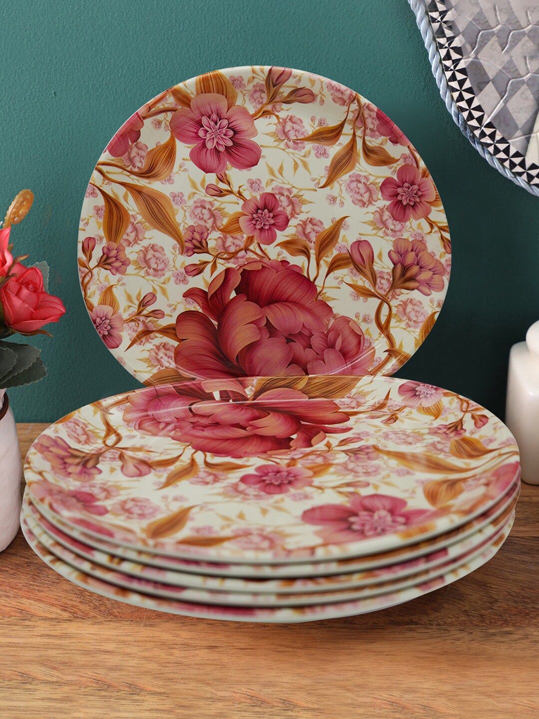 

Gallery99 Pink & Cream-Coloured 6 Pieces Floral Printed Melamine Matte Plates