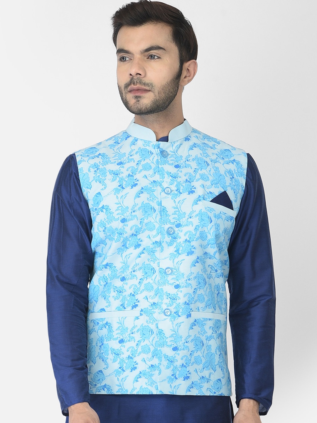

DEYANN Men Blue Printed Woven Design Nehru Jackets