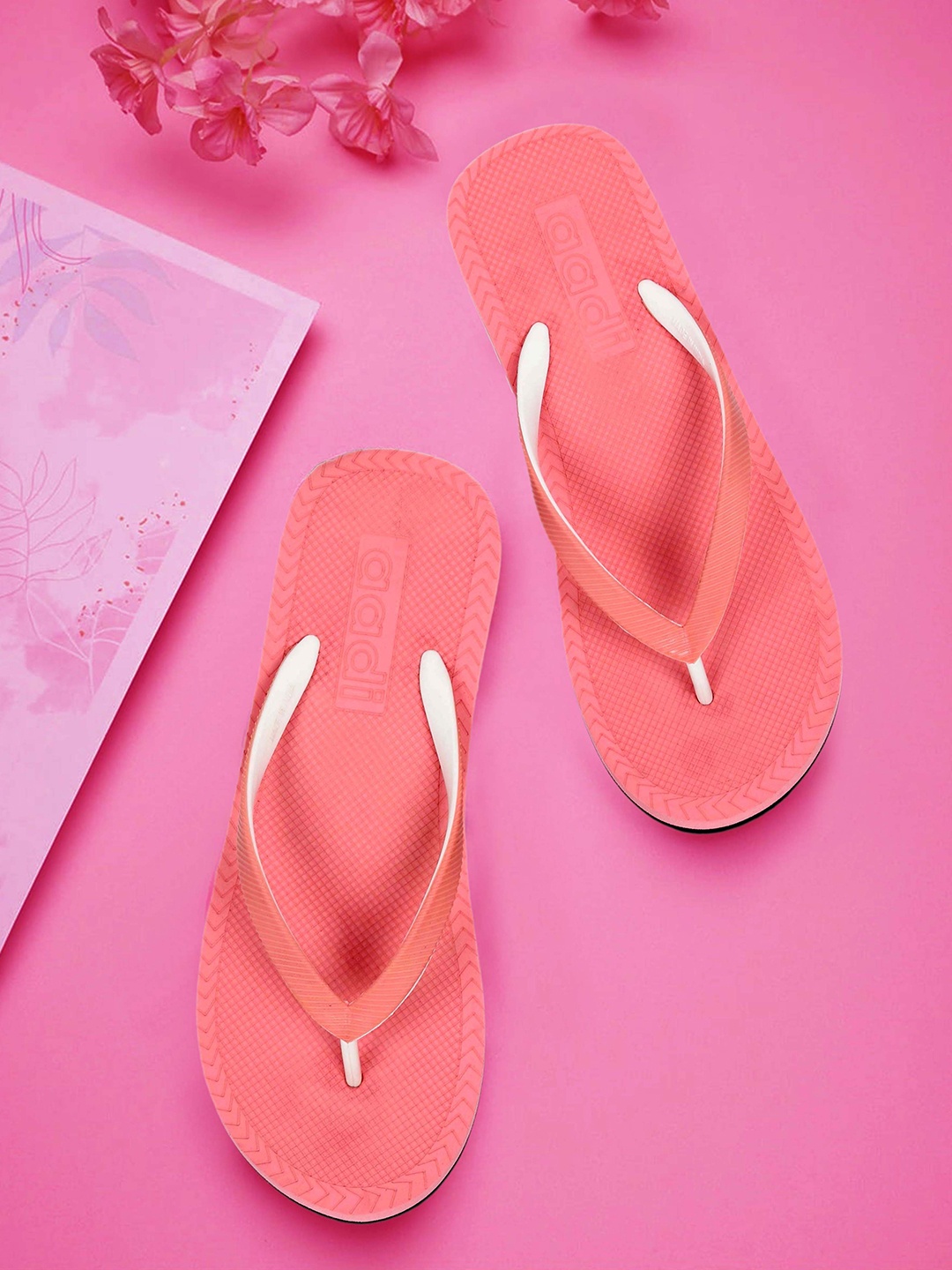 

aadi Women Pink & White Rubber Thong Flip-Flops