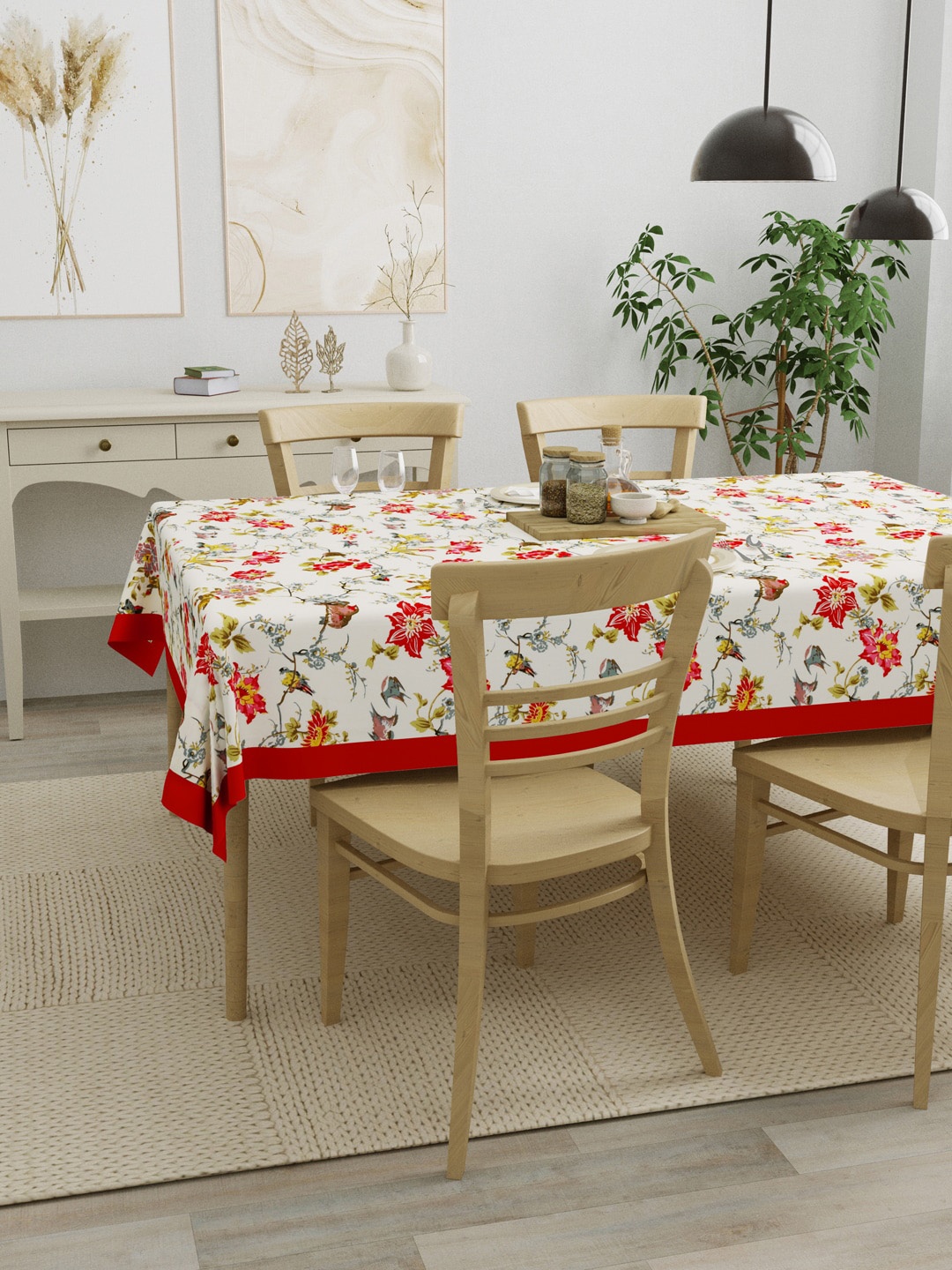 

Clasiko Red & White Floral Printed Cotton Centre Table Cover