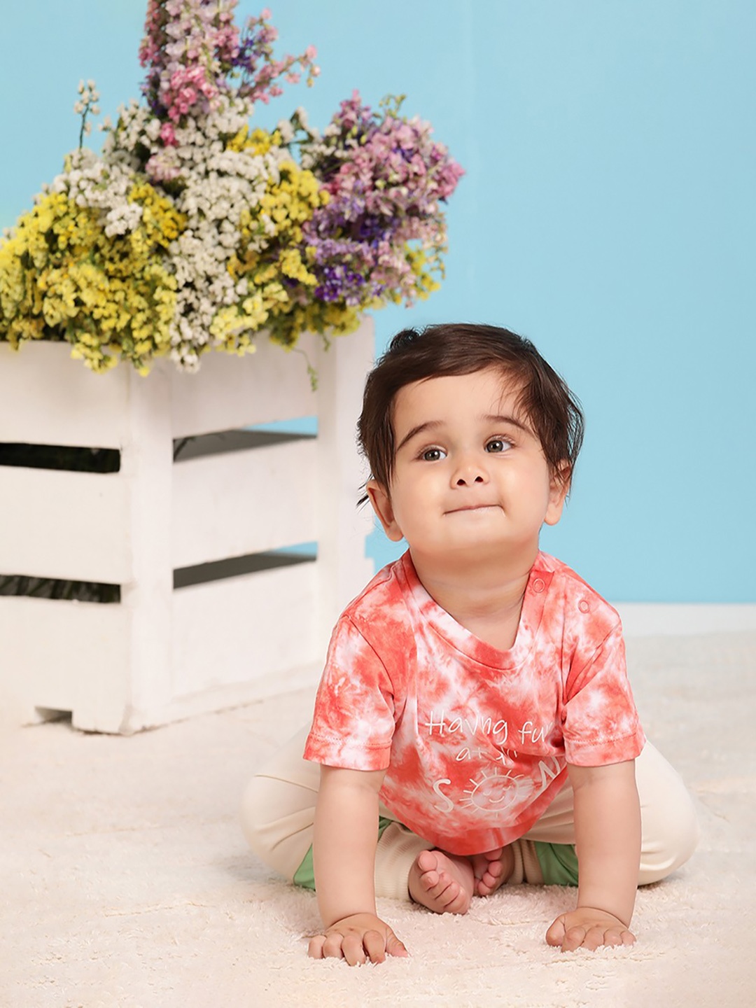 

MiArcus Boys Orange Printed V-Neck T-shirt