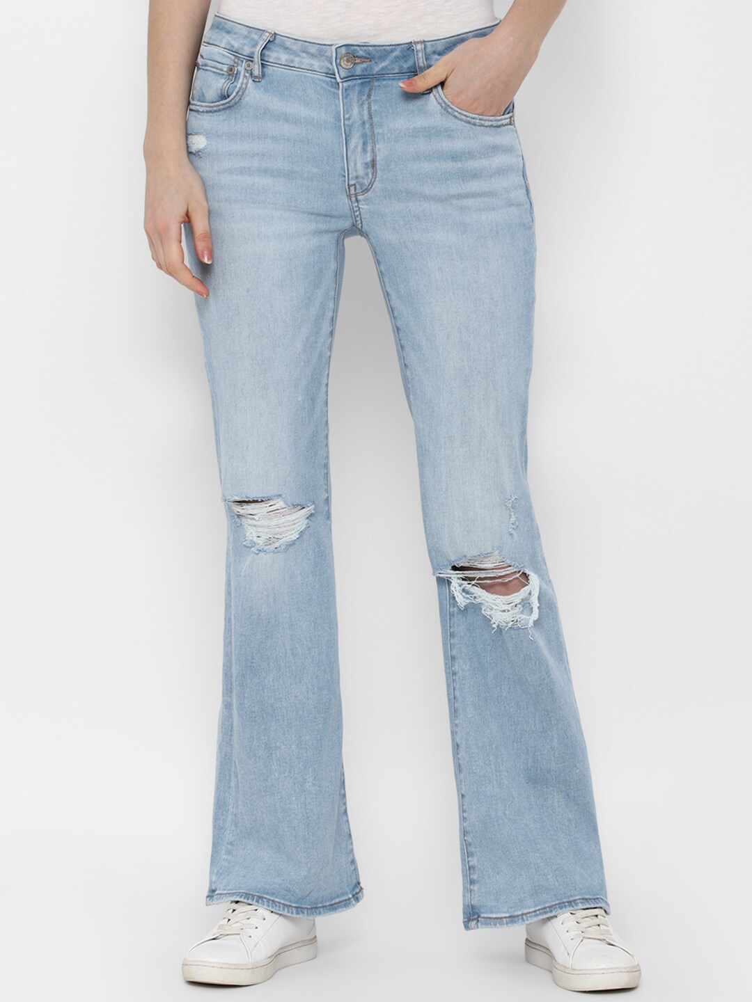 

AMERICAN EAGLE OUTFITTERS Women Blue Slim Fit Slash Knee Light Fade Jeans