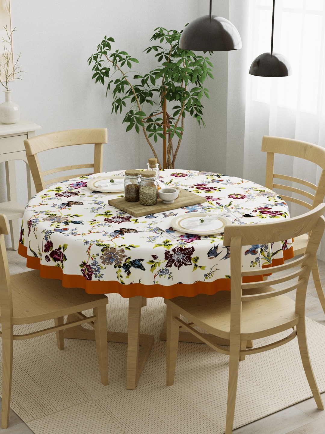

Clasiko White & Purple Printed Pure Cotton Table Covers