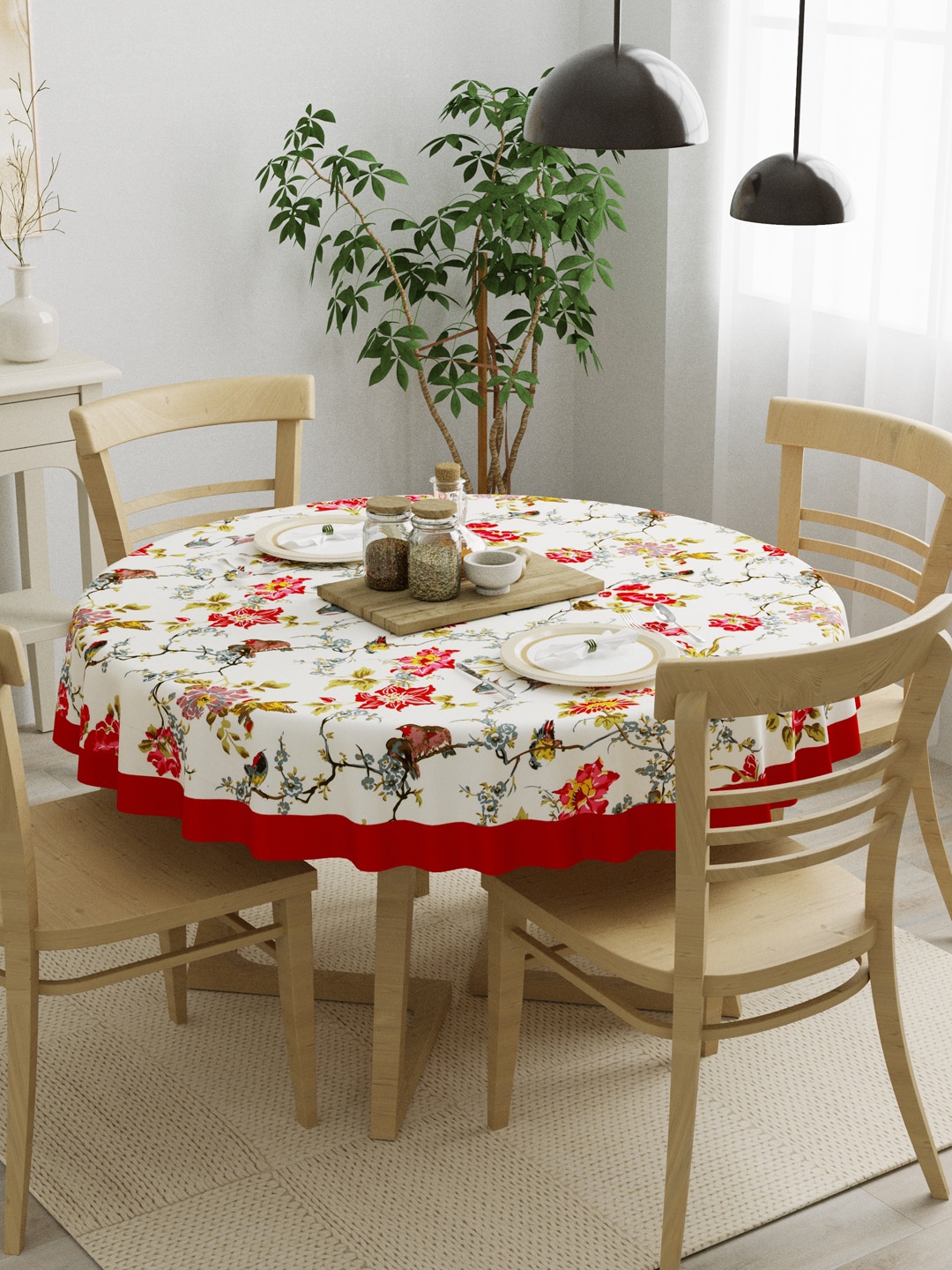 

Clasiko White & Red Printed 4 Seater Pure Cotton Table Covers