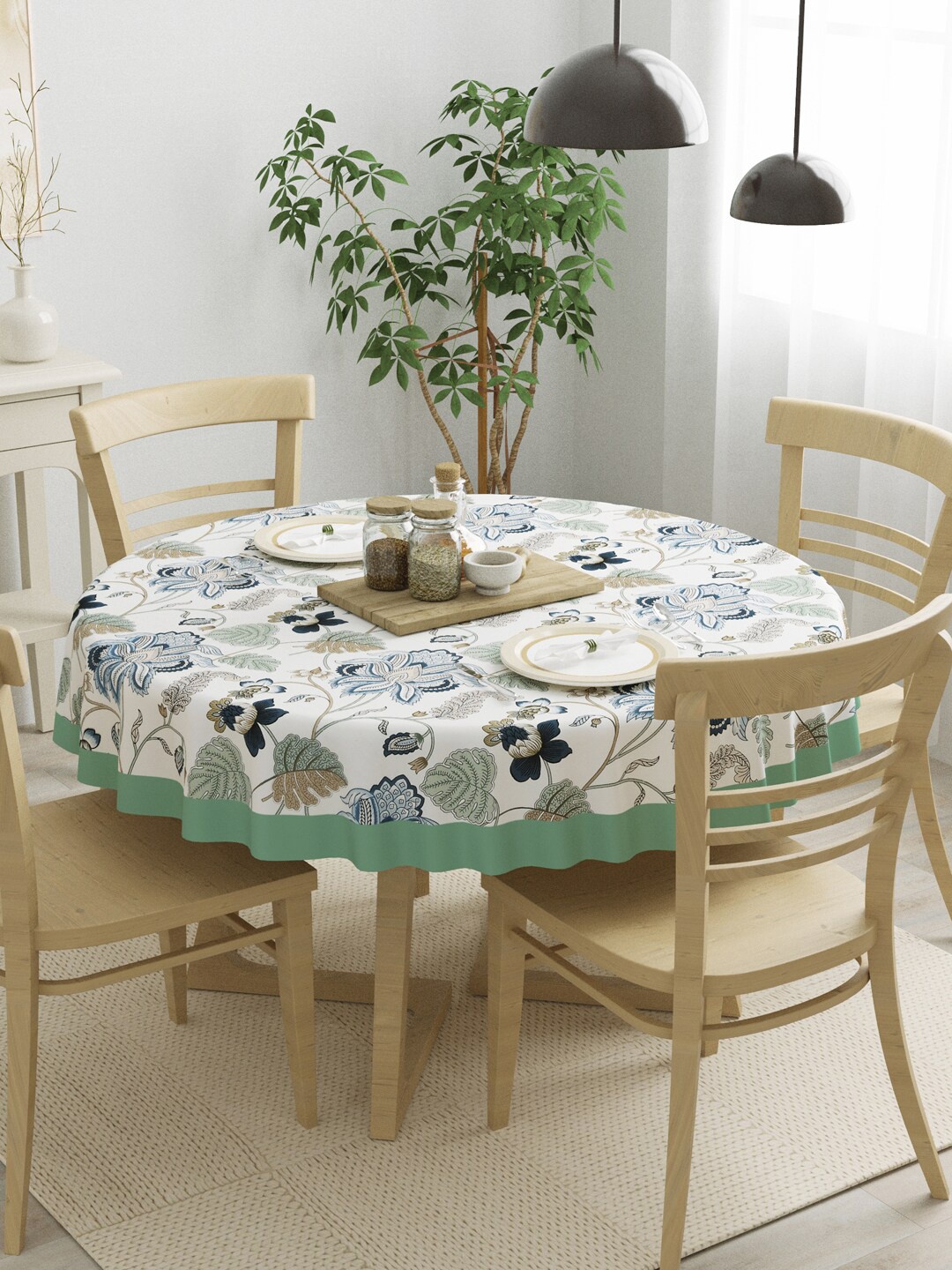 

Clasiko Green & Beige Floral Printed 4-Seater Cotton Round Table Cover