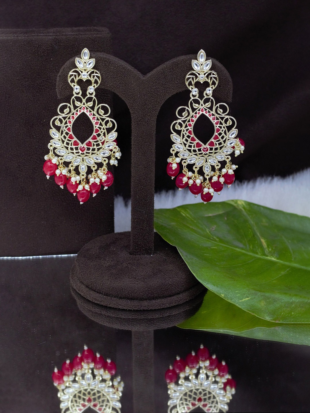 

SAIYONI Red Contemporary Chandbalis Earrings
