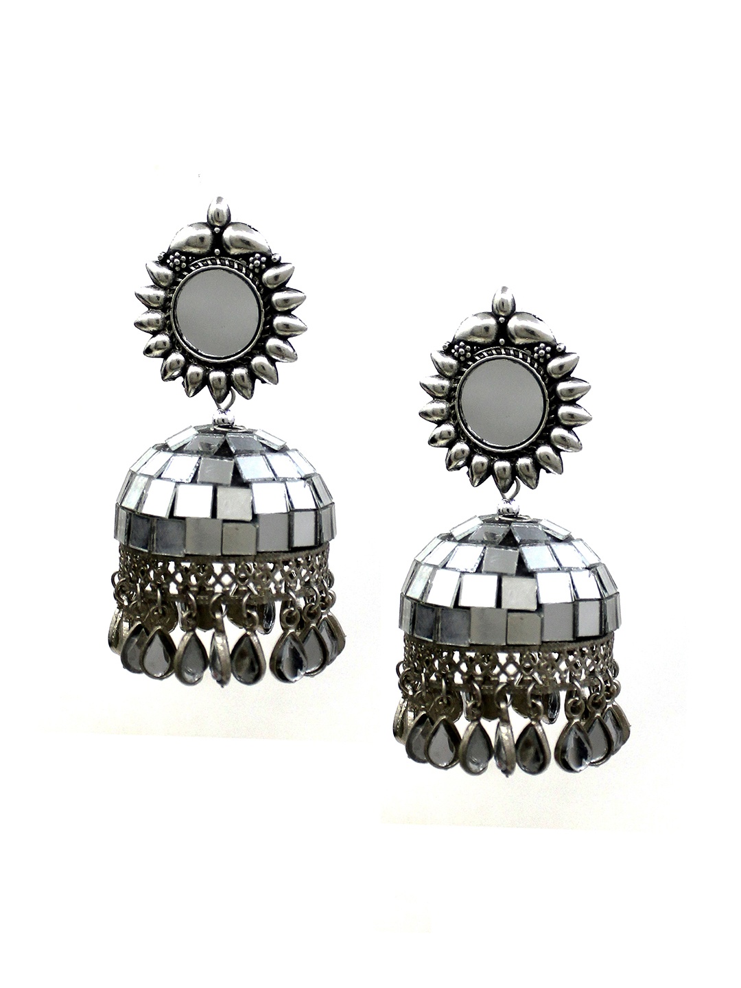 

SAIYONI Silver-Toned Contemporary Jhumkas Earrings
