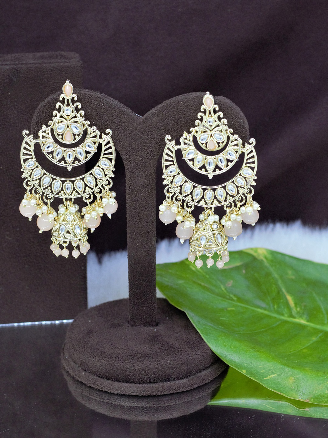 

SAIYONI Peach-Coloured Contemporary Chandbalis Earrings