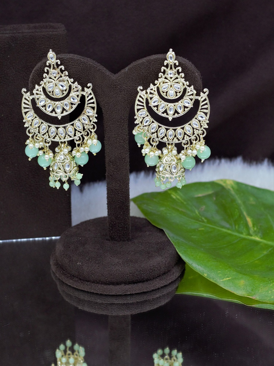 

SAIYONI Green Contemporary Chandbalis Earrings
