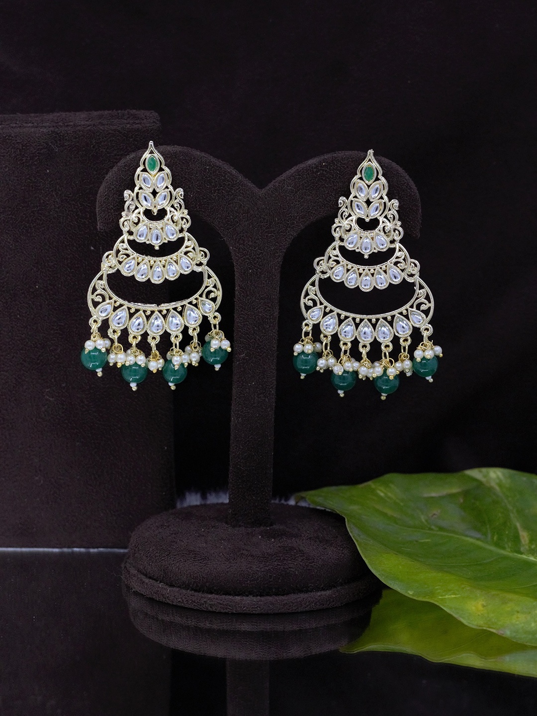 

SAIYONI Green Contemporary Chandbalis Earrings