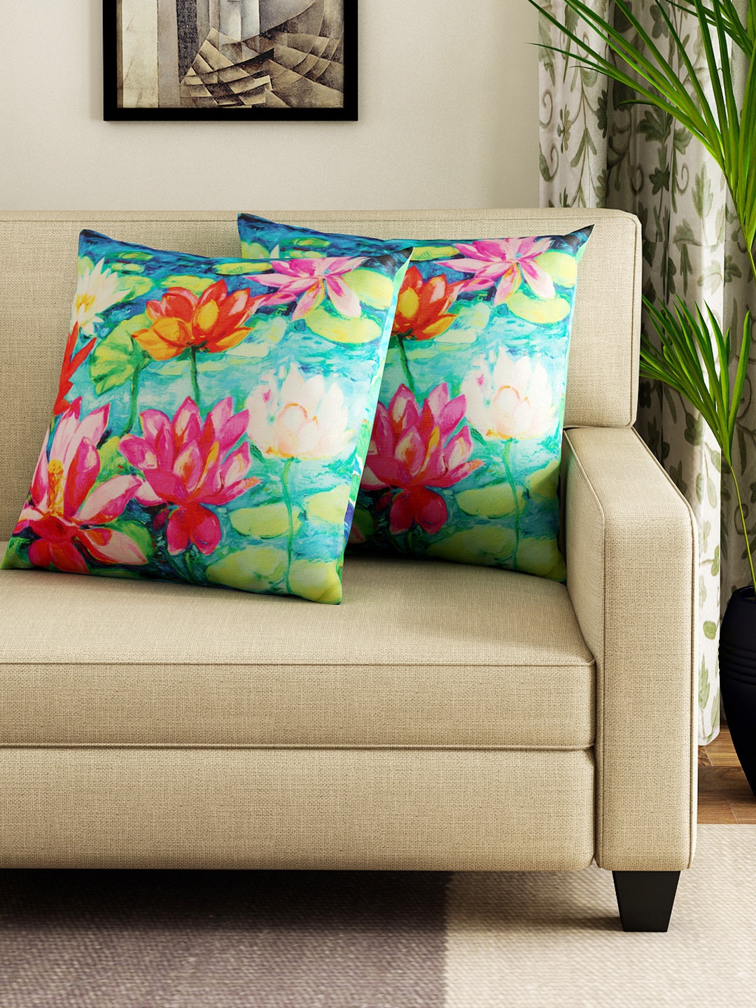 

Swayam Multicoloured Set of 2 16" x 16" Square Printed Cushion Covers, Multi