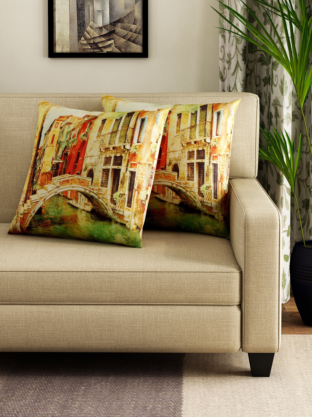 

SWAYAM Multicoloured Set of 2 Printed 16 "x 16" Square Cushion Covers, Multi
