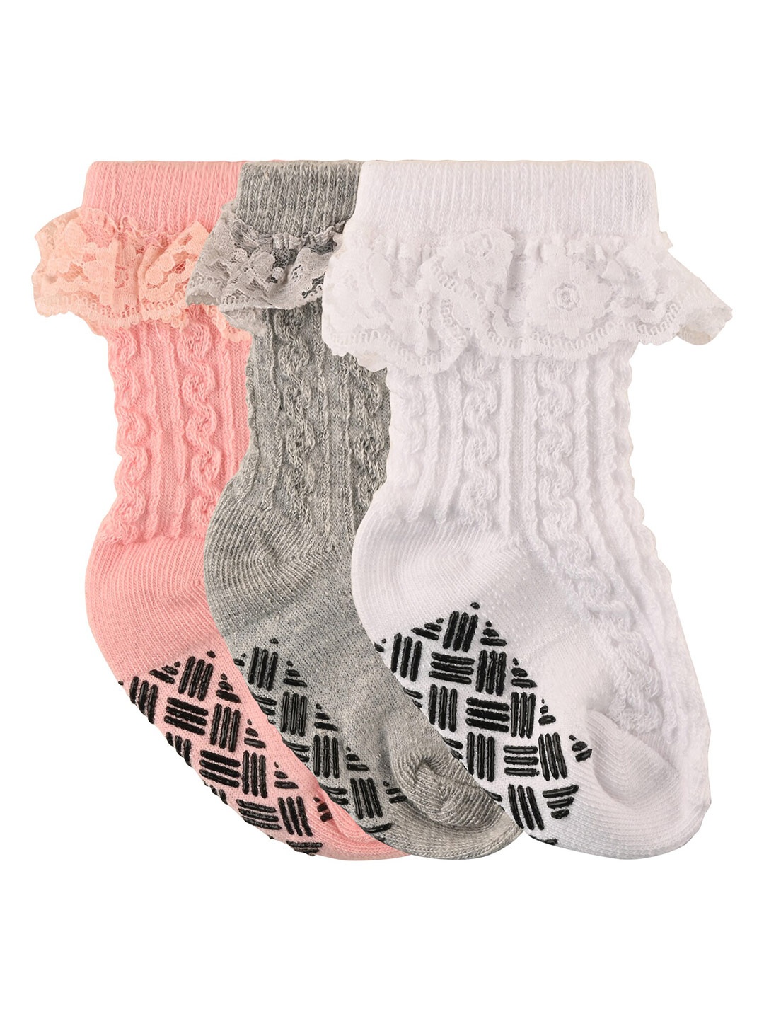 

Nuluv Girls Pack Of 3 Striped Calf-Length Socks, Peach