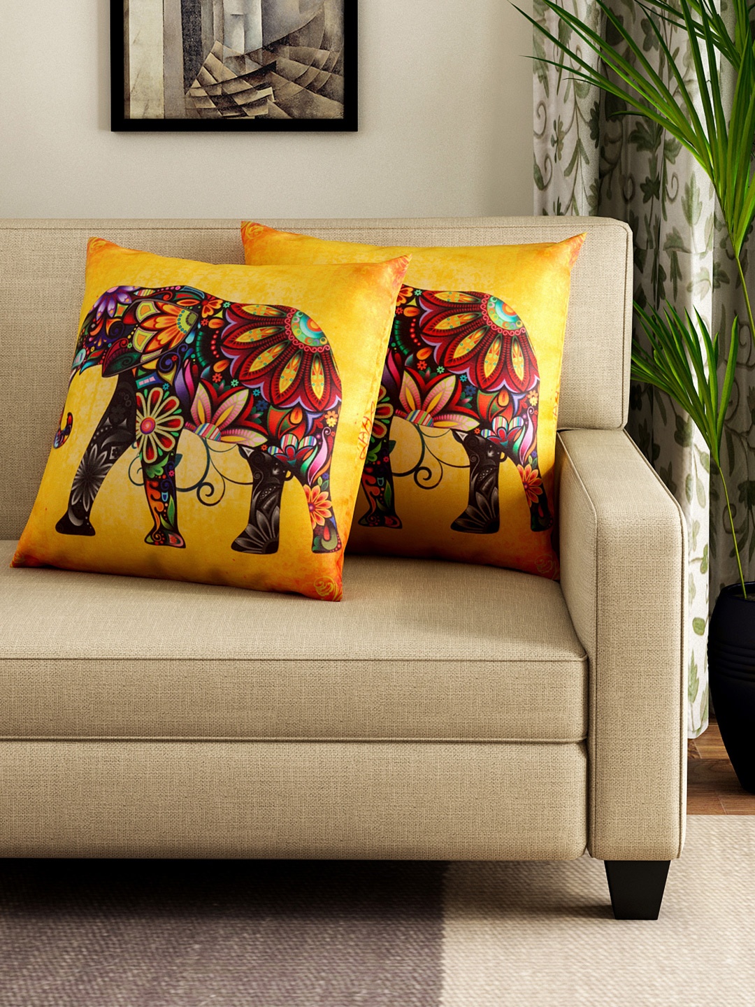 

Swayam Yellow Set of 2 16" x 16" Square Cushion Covers