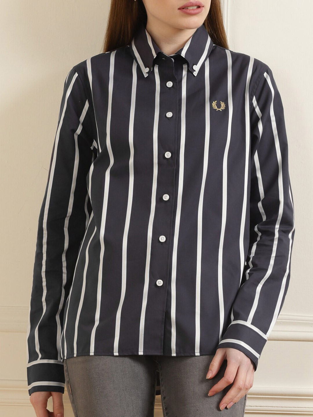 

Fred Perry Women Grey Striped Formal Shirt