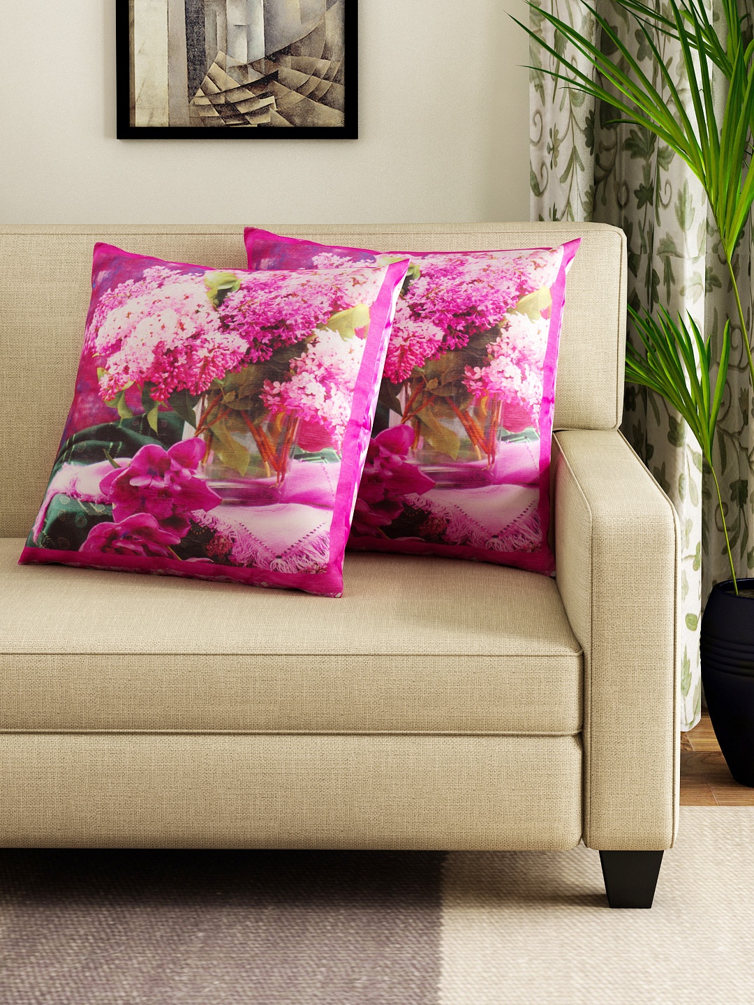 

Swayam Pink Set of 2 16" x 16" Square Printed Cushion Covers