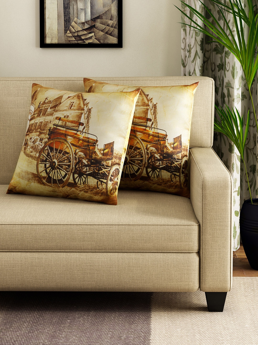 

SWAYAM Multicoloured Set of 2 Printed 16" x 16" Square Cushion Covers, Multi