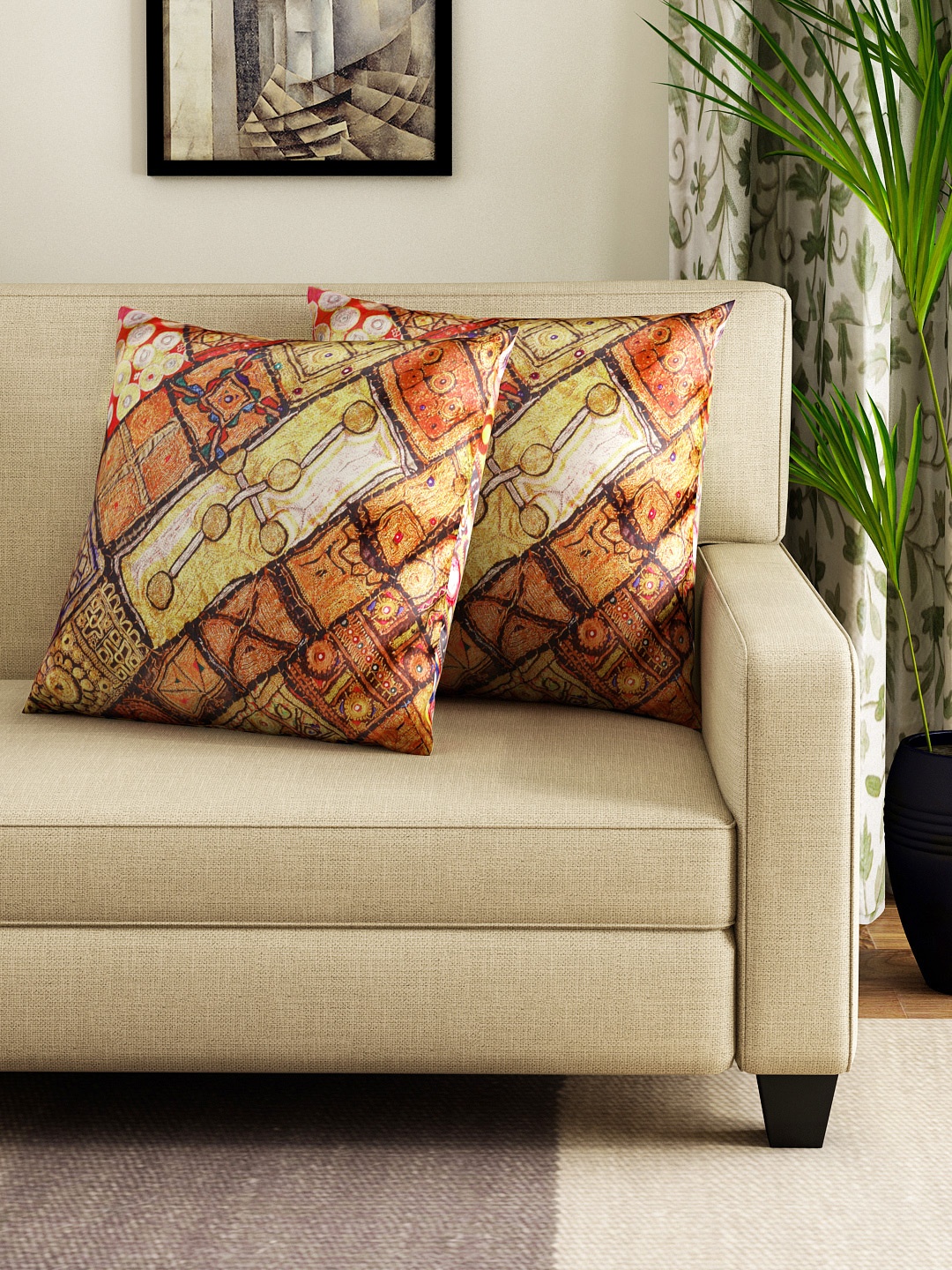 

Swayam Multicoloured Set of 2 16" x 16" Square Printed Cushion Covers, Multi