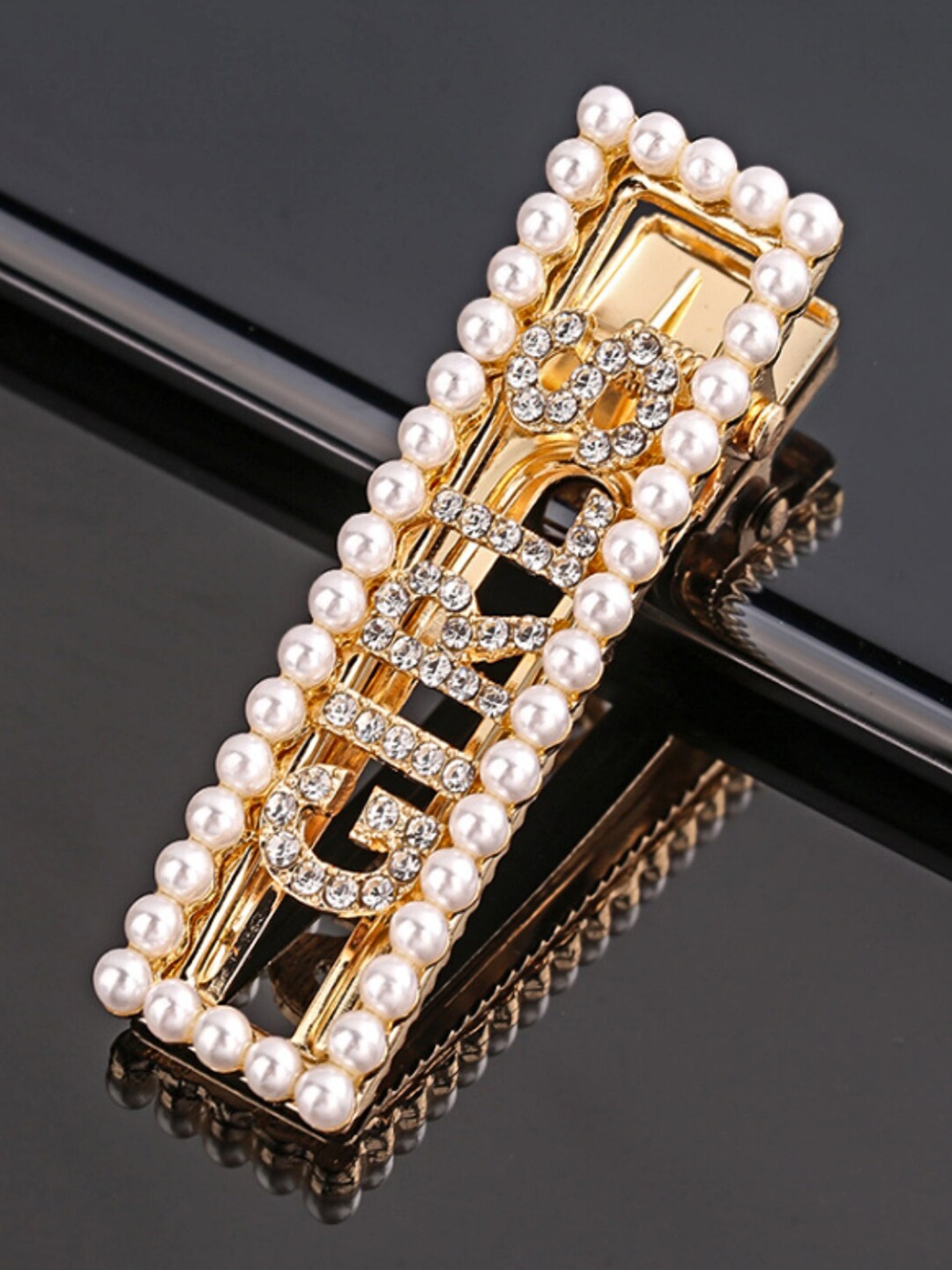 

Proplady Women Gold-Toned & White Embellished Alligator Hair Clip