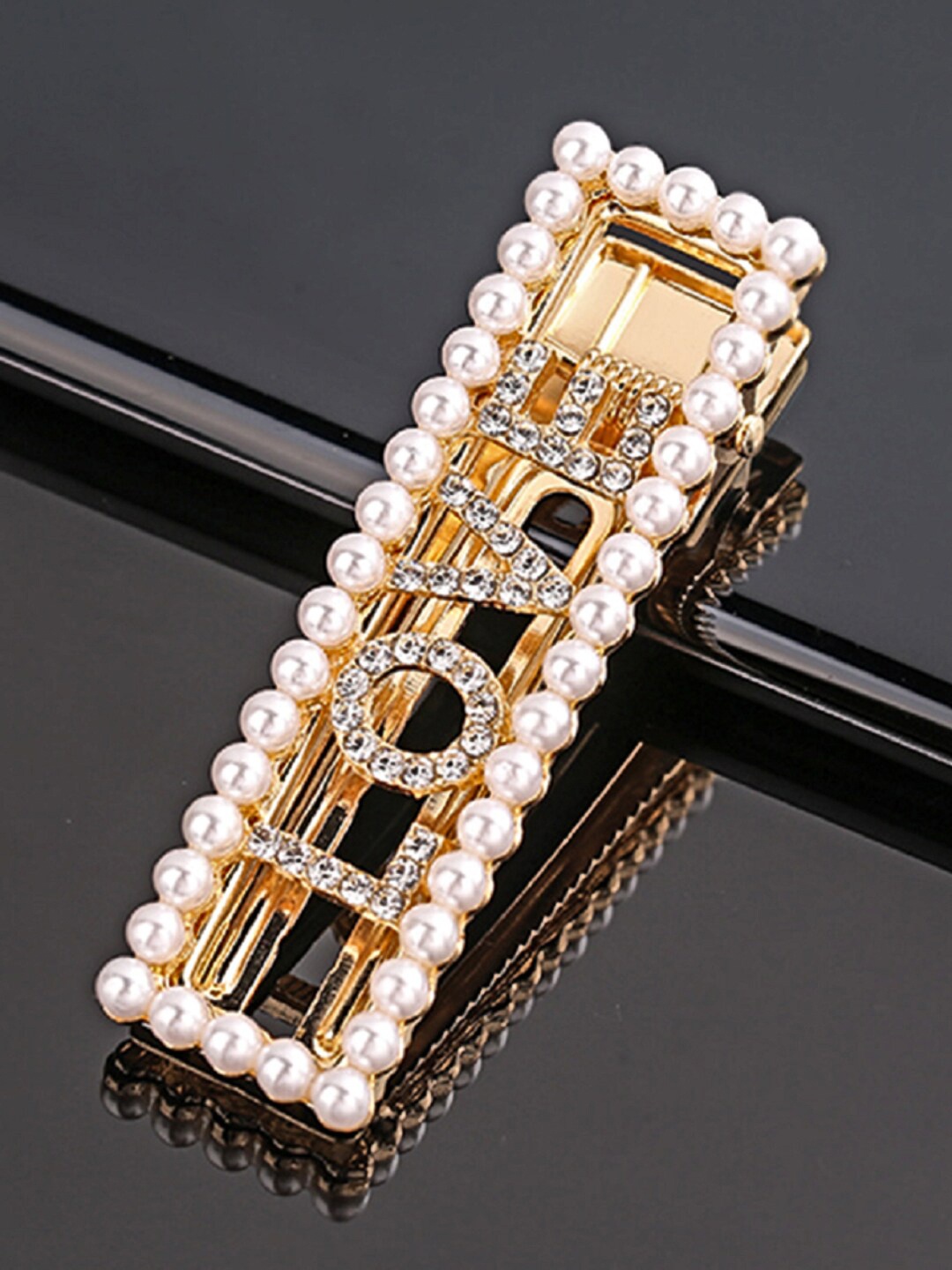 

Proplady Women Rose Gold & White Embellished Alligator Hair Clip