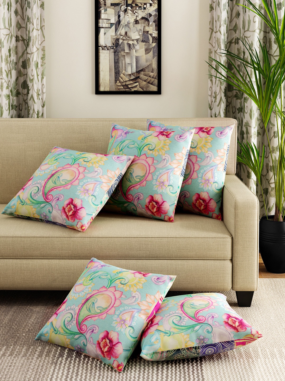 

Swayam Multicoloured Set of 2 16" x 16" Square Printed Cushion Covers, Multi