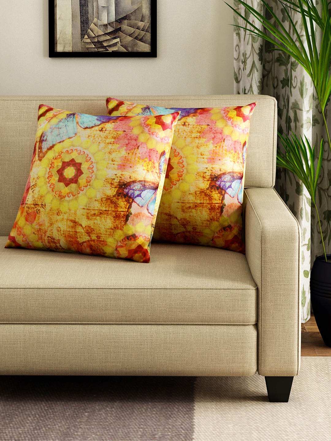 

Swayam Yellow Set of 2 16" x 16" Square Cushion Covers