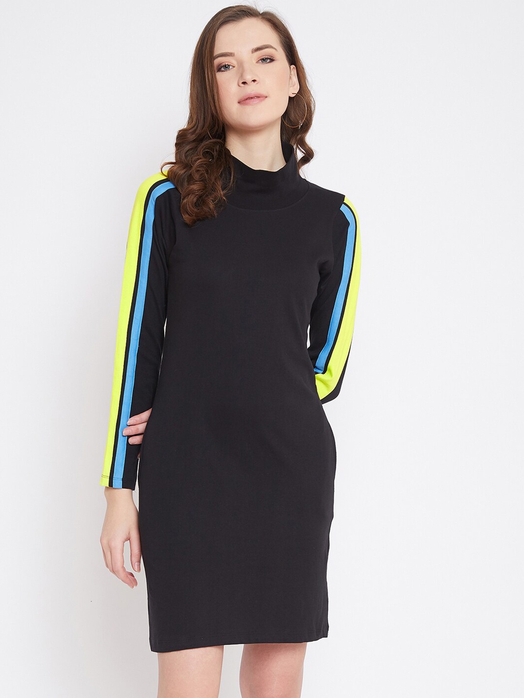 

JHANKHI Black Solid High Neck Sheath Dress