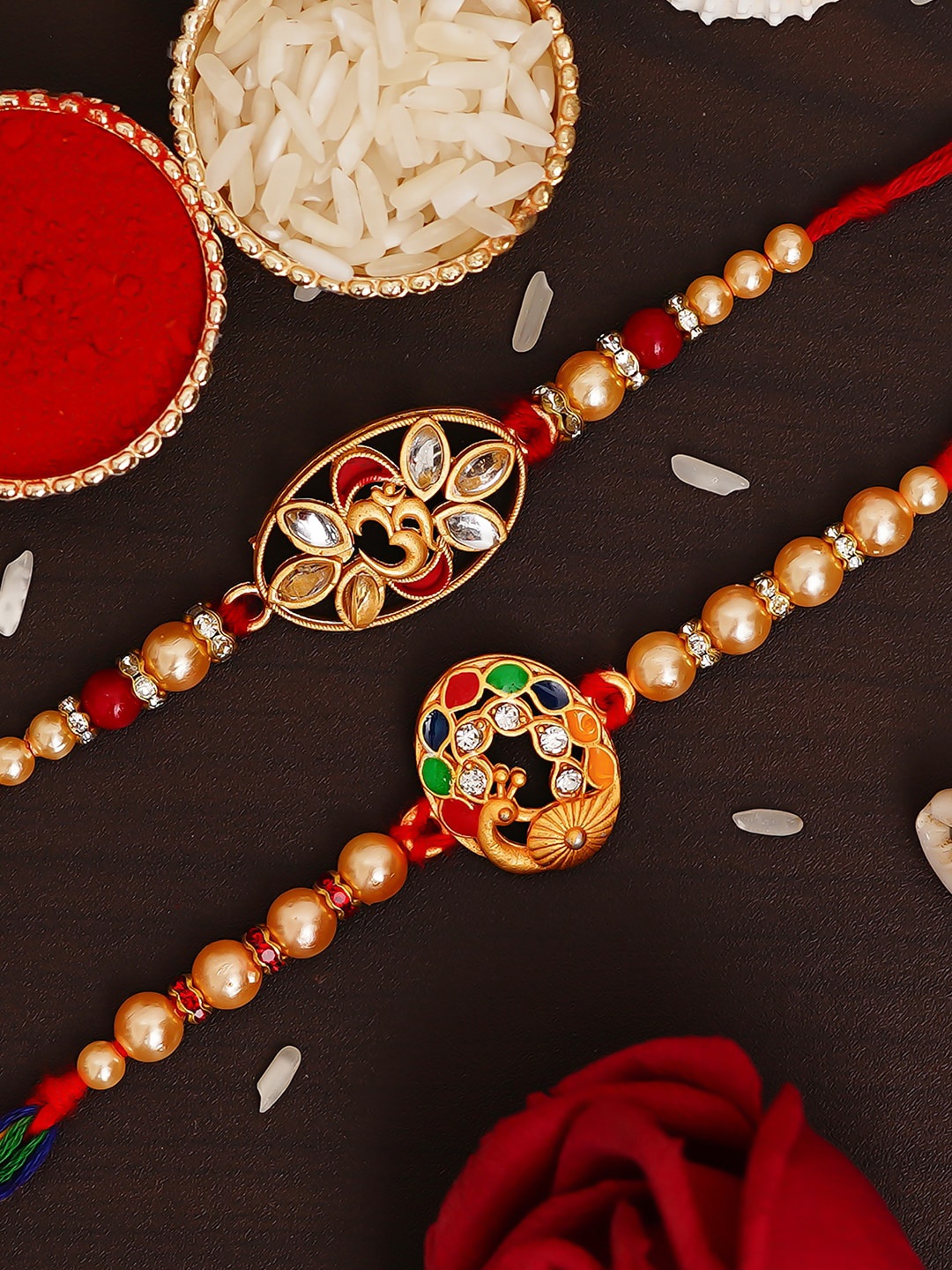 

eCraftIndia Set Of 2 Multicoloured Studded Rakhis, Multi