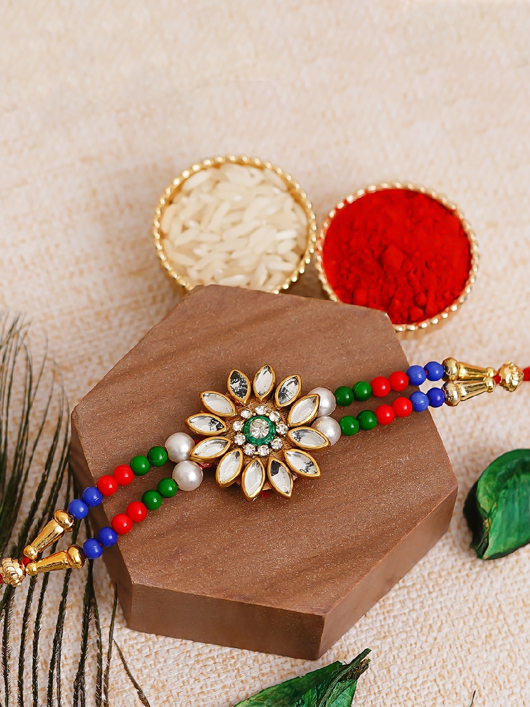 

eCraftIndia Red & Green Beaded Rakhi Set