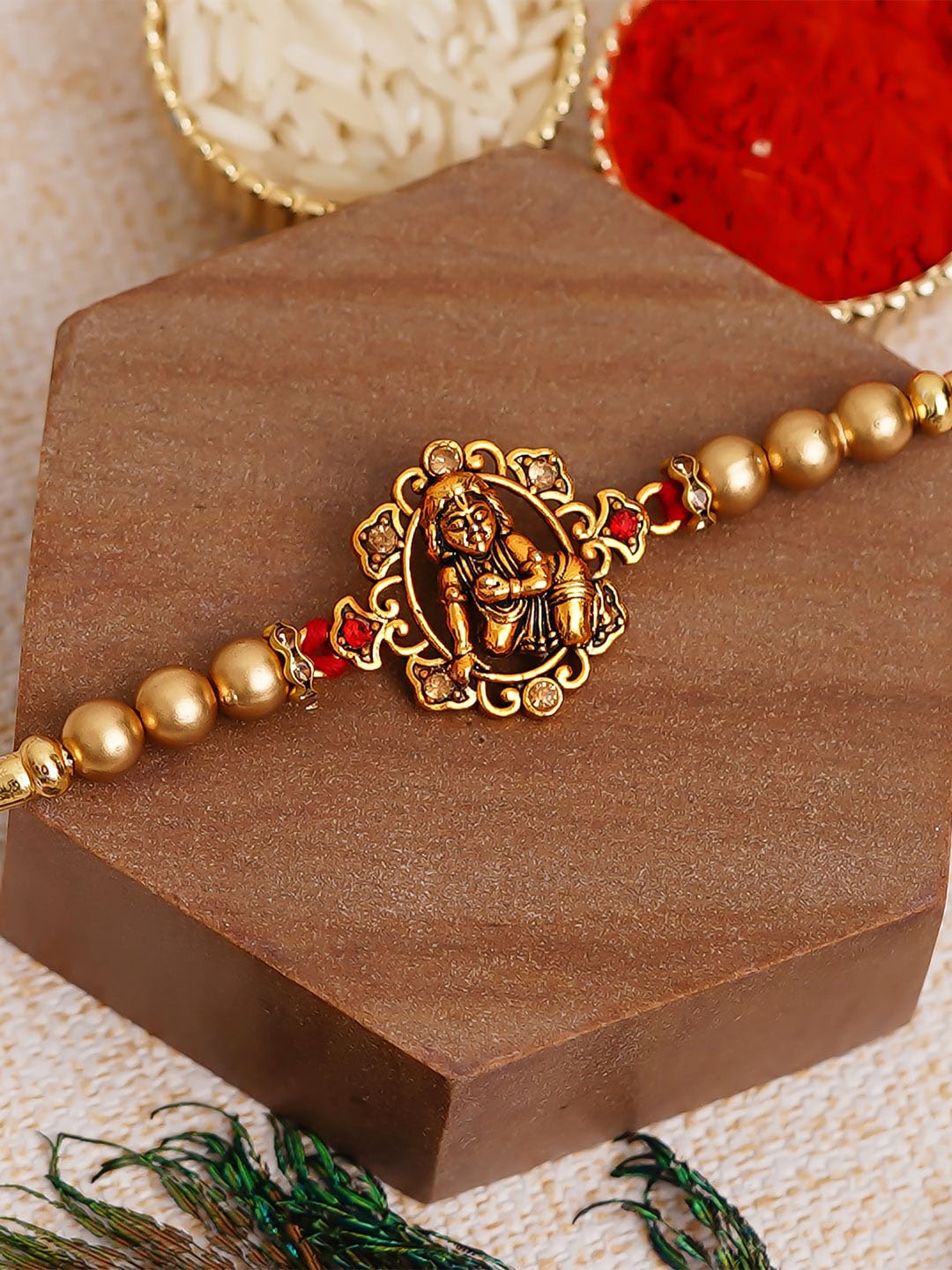 

eCraftIndia Gold-Toned Religious Rakhi & Roli Chawal Pack