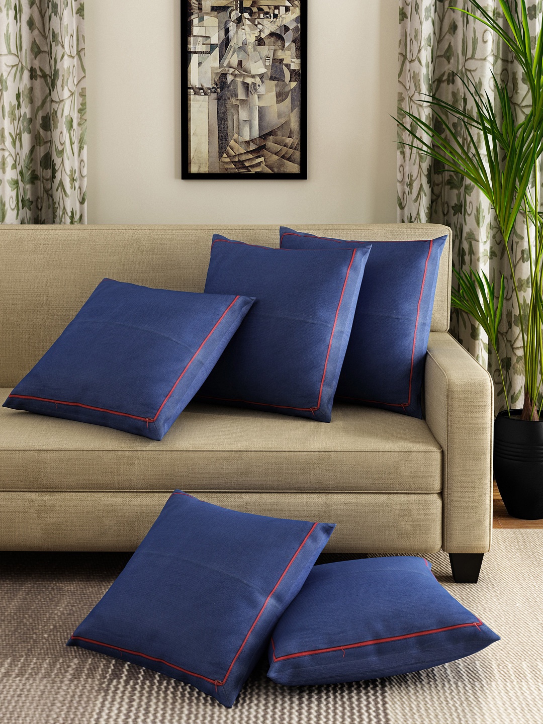 

SWAYAM Navy Set of 5 12" x 12" Square Cushion Covers, Navy blue