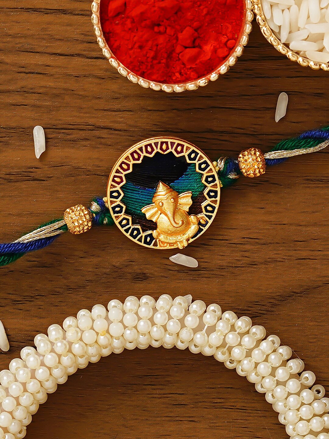 

eCraftIndia Blue & Green Ganesha Rakhi Set